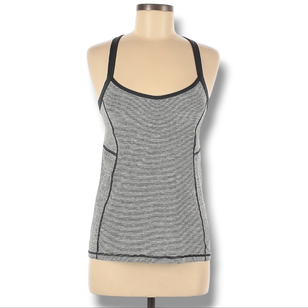 Lululemon Athletica Tank‎ Top Size 8 Black Gray Sleeveless Scoop Neck Shelf Bra
